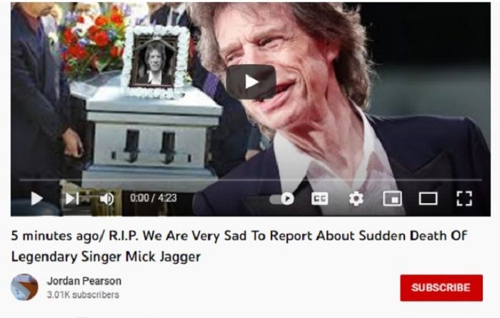 Konten hoaks yang menyebut vokalis The Rolling Stones, Mick Jagger meninggal dunia karena serangan jantung