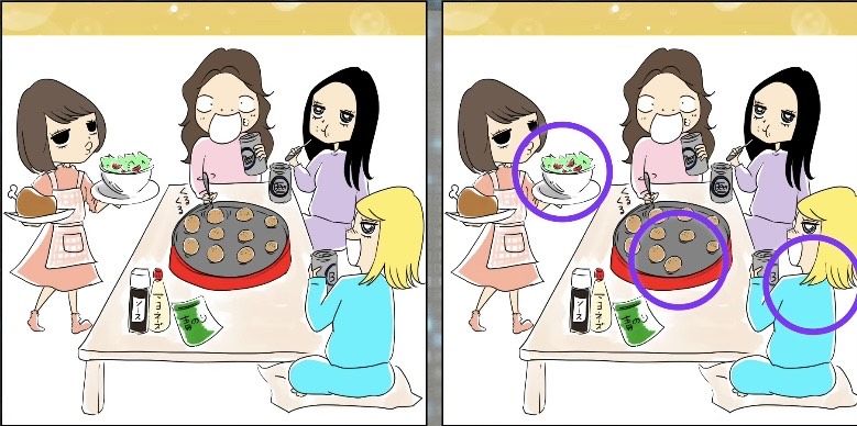 Inilah 3 perbedaan dalam gambar para wanita yang sedang makan di kedai.