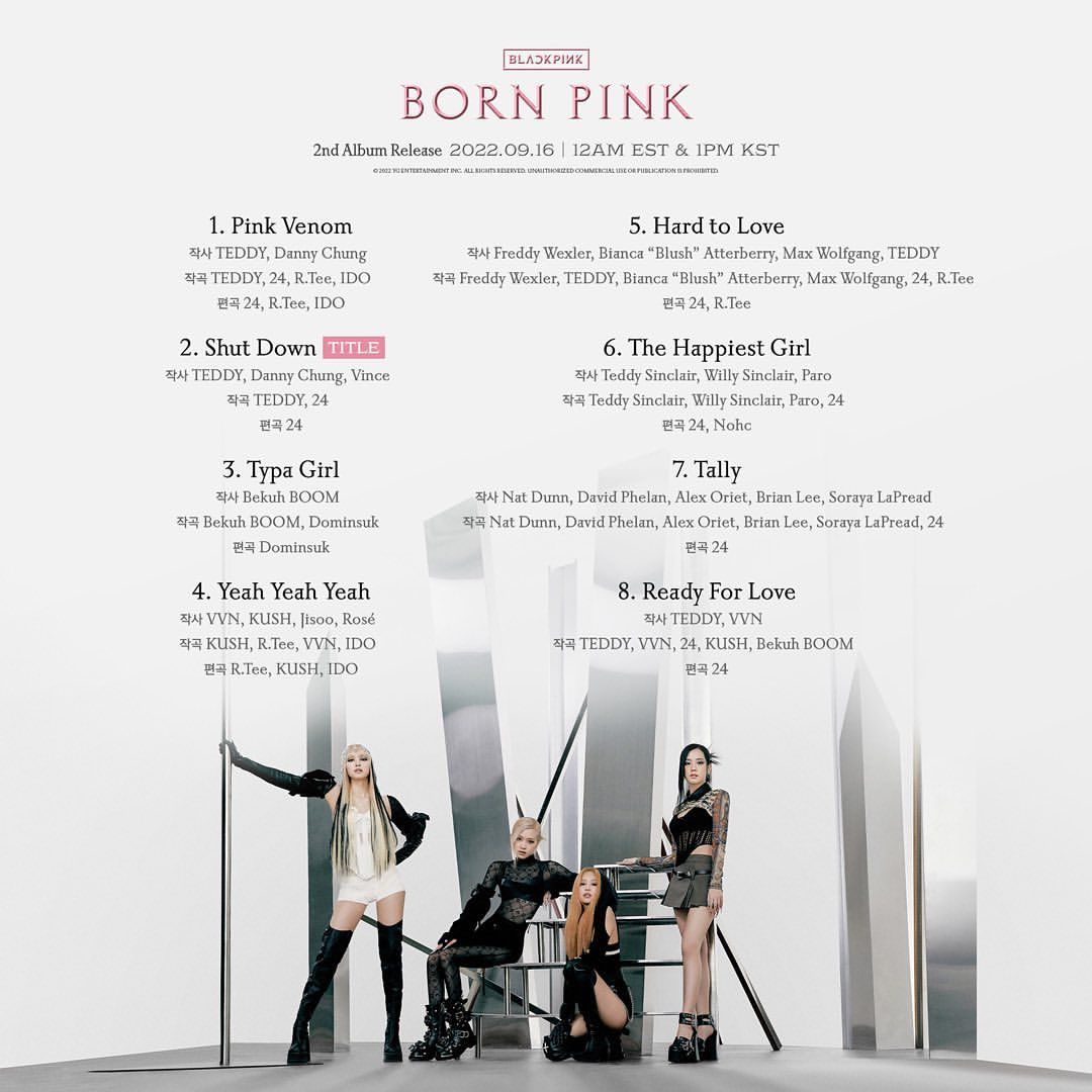 Daftar lagu BLACKPINK untuk album BORN PINK./Instagram/@blackpinkofficial
