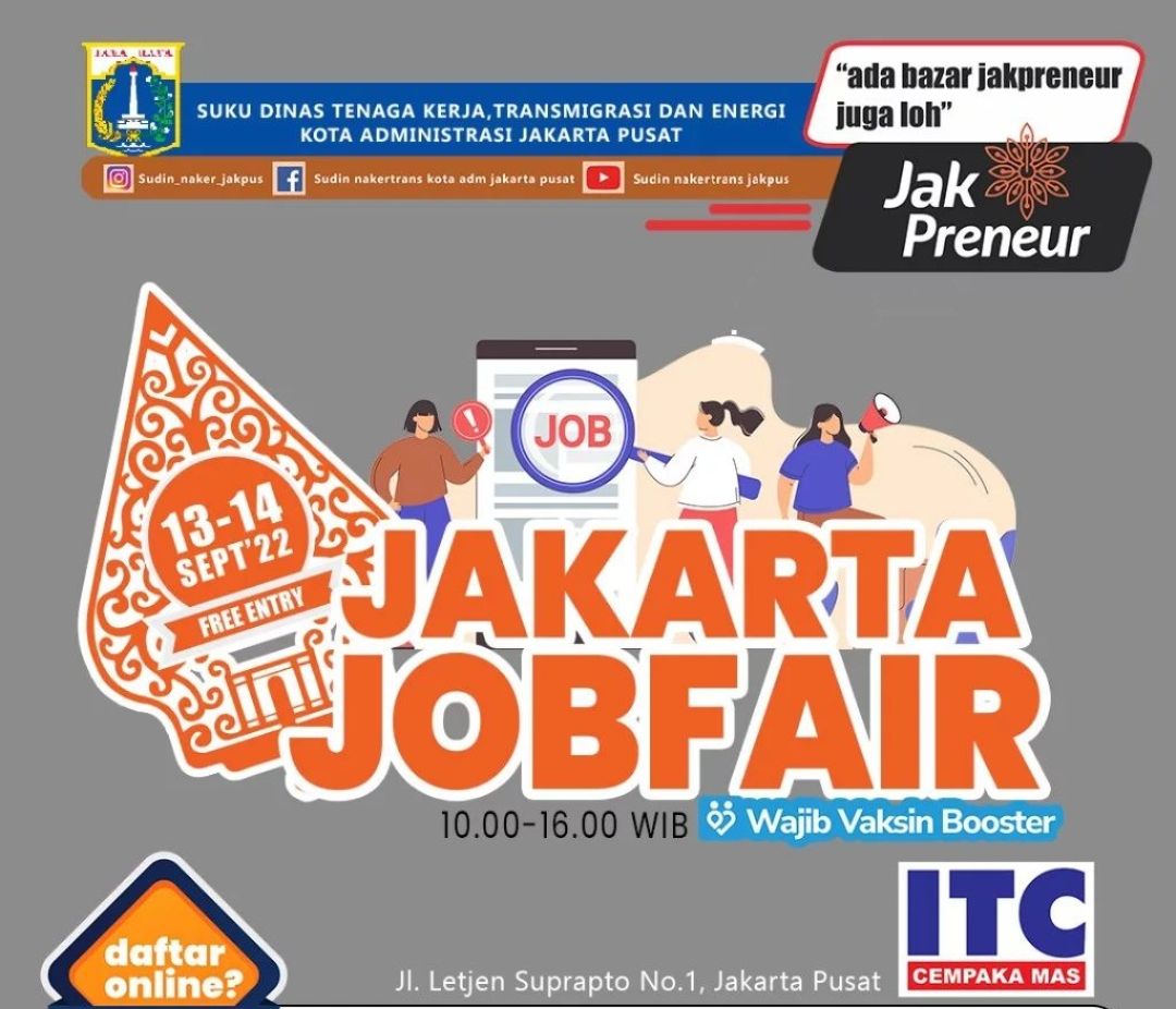 Link Registrasi Online Job Fair di ITC Cempaka Mas pada 13 dan 14 September 2022, Simak Langkah-Langkahnya.