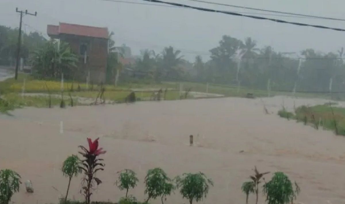 HUJAN DERAS MELANDA, Jalan Utama di Cianjur Selatan Tertutup Air Bah Setinggi Satu Meter.