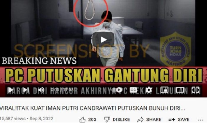 Konten hoaks yang menyebut Putri Candrawathi melakukan bunuh diri