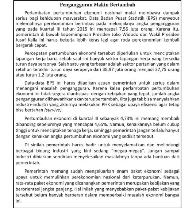 Teks editorial pengangguran makin bertambah: Kunci Jawaban Bahasa Indonesia Kelas 12 Halaman 102