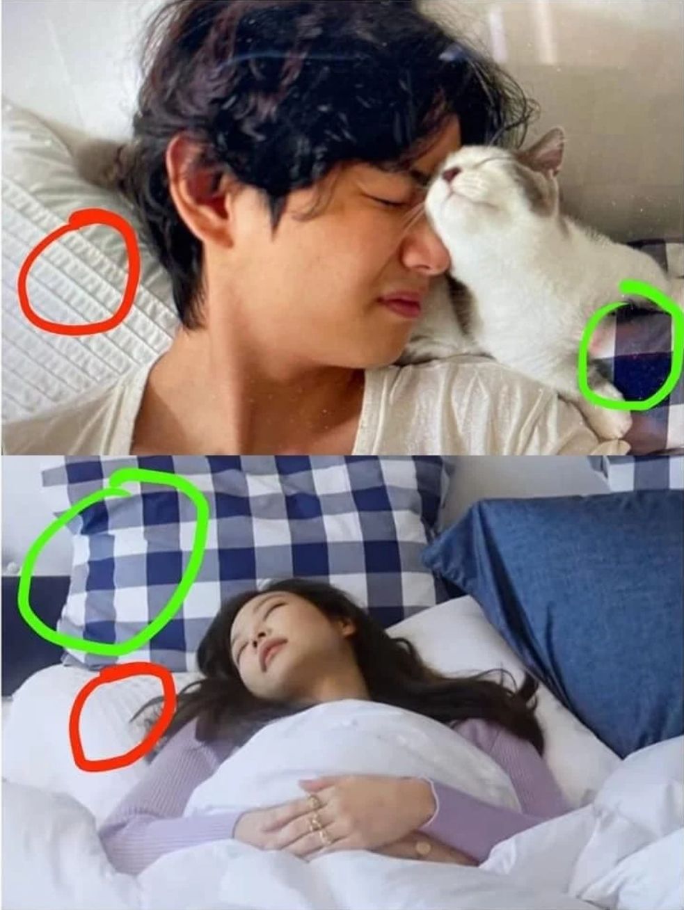 Foto V BTS dan kucing diduga diambil di atas tempat tidur Jennie BLACKPINK, ini buktinya, menurut netizen./KBIZoom