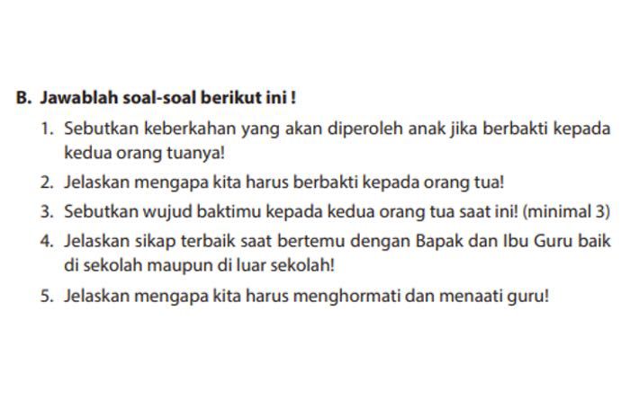 Kunci Jawaban Pai Kelas Bab Halaman Bagian B Membahas Soal Esai Tentang Berbakti Pada