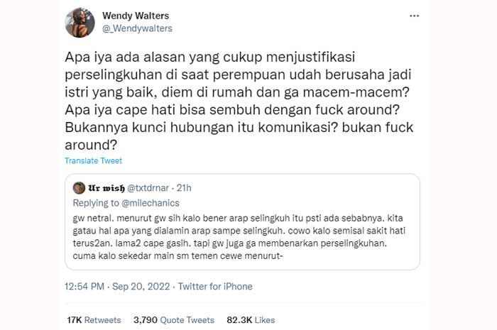 Cuitan Wendy Walters di Twitter.