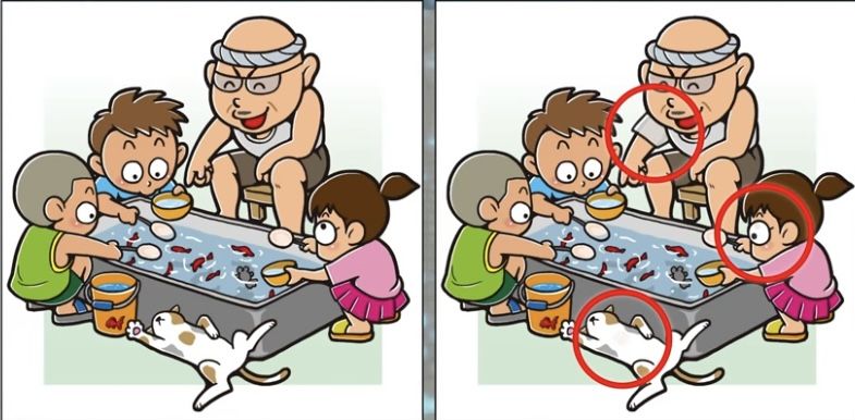 Inilah 3 perbedaan dari kedua gambar penjual ikan dan anak-anak.