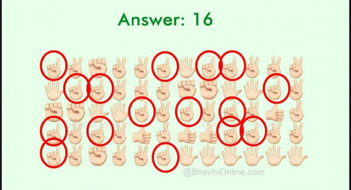 Jawaban tes IQ dalam menemukan emoji tangan yang menunjuk nomor 1 pada gambar. 
