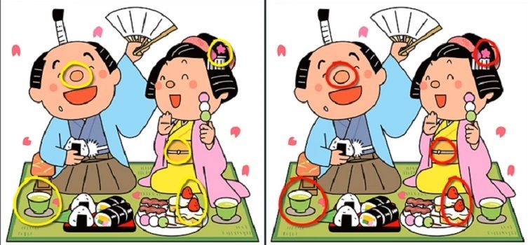 Letak 5 perbedaan pada gambar orang Jepang ini.*