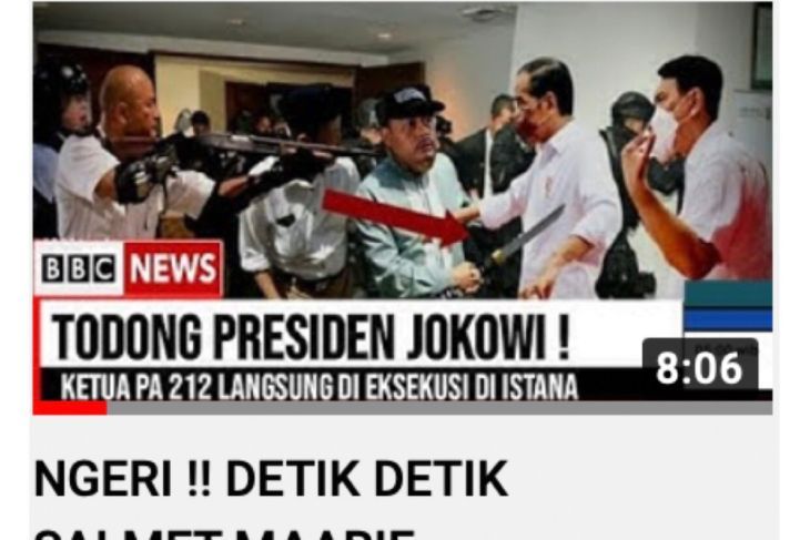 Unggahan hoaks yang diklaim sebagai detik-detik percobaan pembunuhan terhadap presiden di istana. (YouTube)