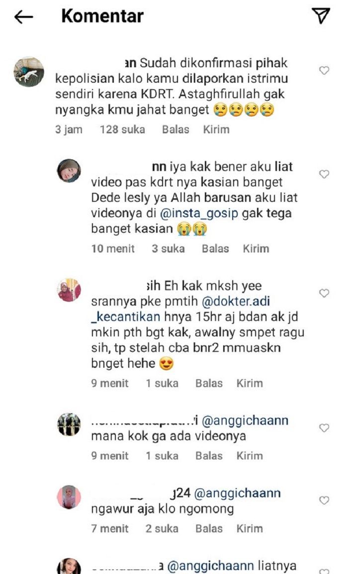 Tangkapan layar komentar netizen di akun Instagram Rizky Billar.