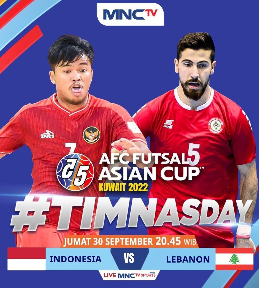 Link Live Streaming AFC Futsal Asian Cup 2022 Indonesia vs Lebanon Mulai pukul 20.45 WIB.