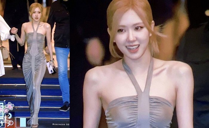 Rose BLACKPINK tampil mempesona dengan gaun warna perak di Paris Fashion Week.*  