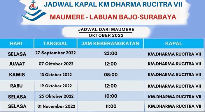 Jadwal Pelayaran KM Dharma Rucitra VII Bulan Oktober 2022 Rute Maumere-Labuan Bajo-Surabaya.