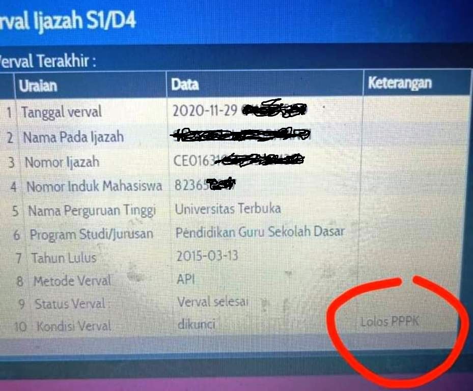 Keterangan lolos PPPK pada akun info GTK