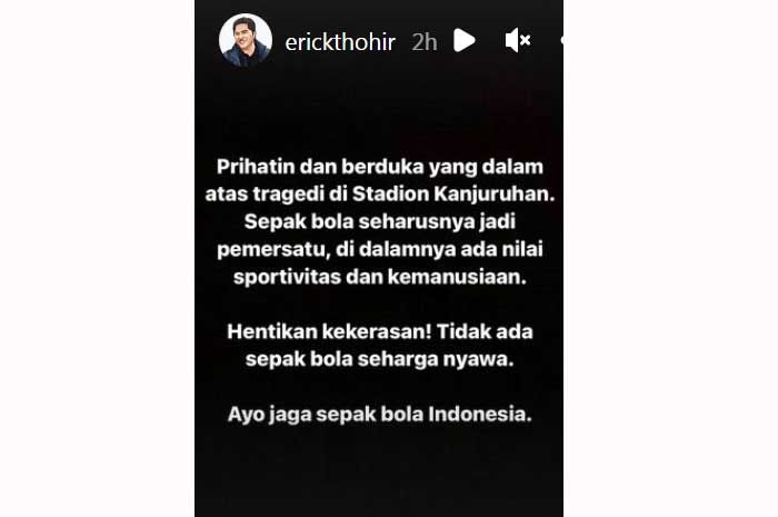 Erick Thohir ikut prihatin atas peristiwa kerusuhan di Stadion Kanjuruhan, Malang.