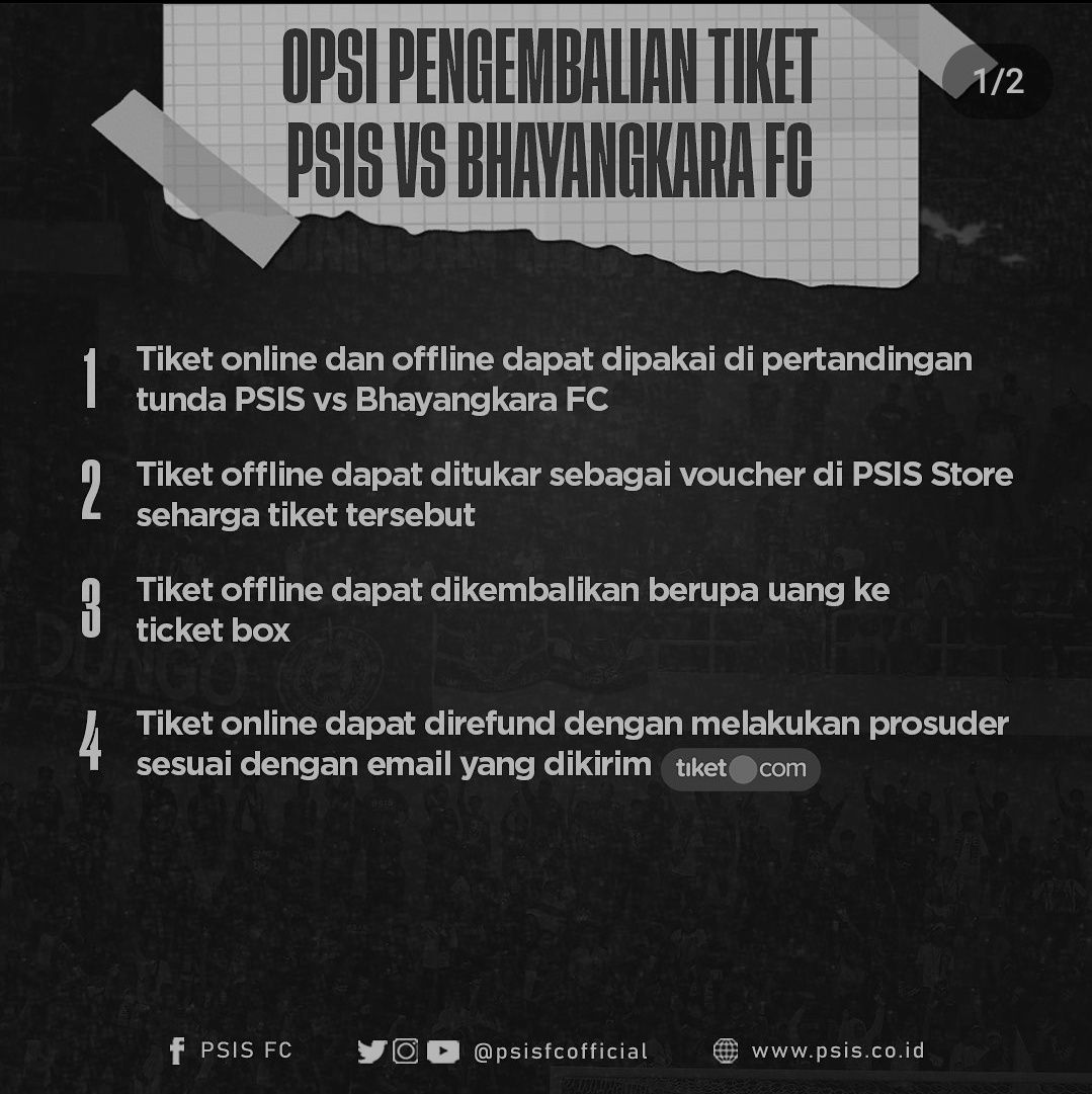 Opsi Pengembalian Tiket PSIS Semarang vs Bhayangkara FC