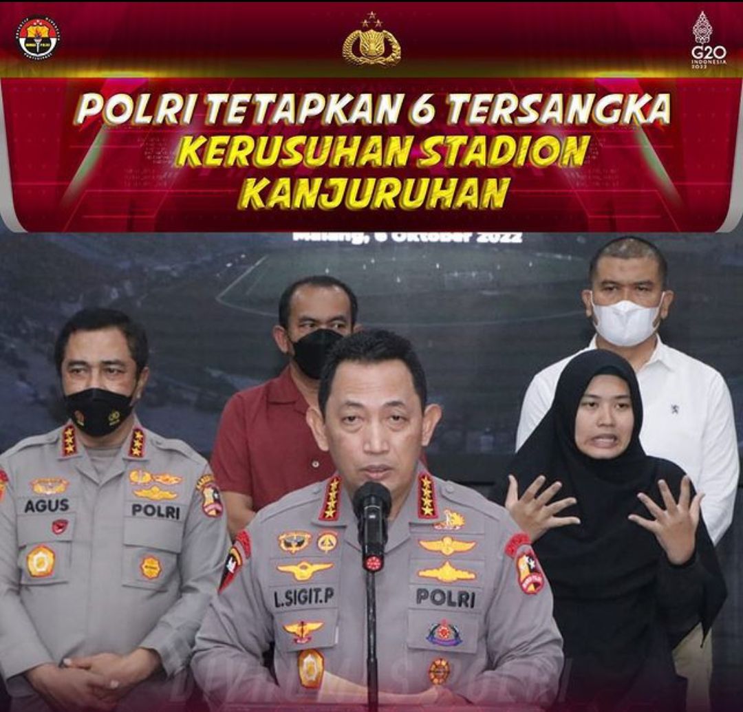 Penetapan 6 Tersangka Tragedi Kanjuruhan disampaikan langsung oleh Kapolri Jenderal Listyo Sigit Prabowo. 