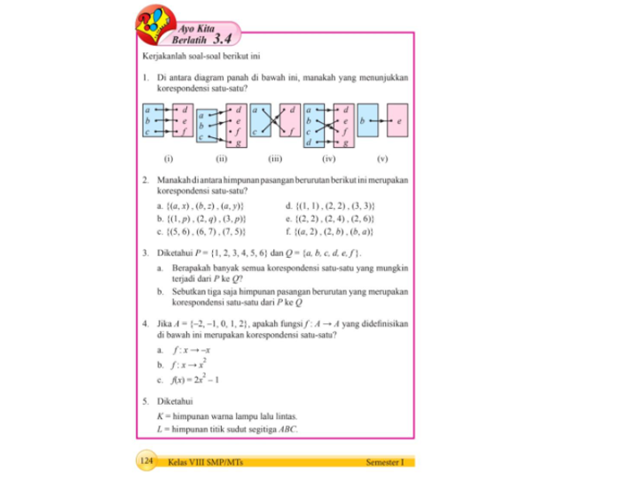 Kunci Jawaban Matematika Kelas 8 SMP Halaman 124: Ayo Kita Berlatih 3.4