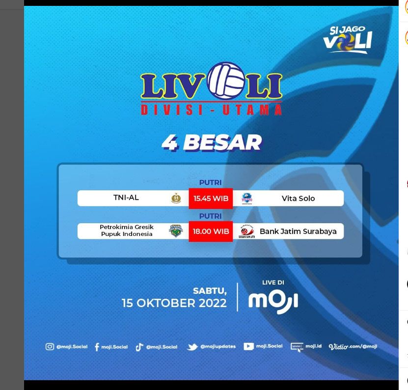 Jadwal Acara TV MOJI TV Sabtu, 15 Oktober 2022 Ada Live 4 Besar Livoli Divisi Utama, Dan Premier League