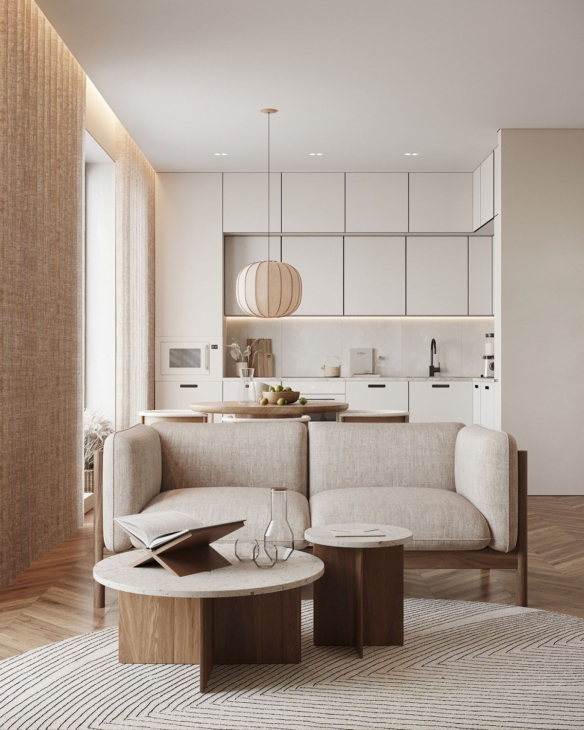  Desain ruang tamu dengan interior Japandi/Home Designing