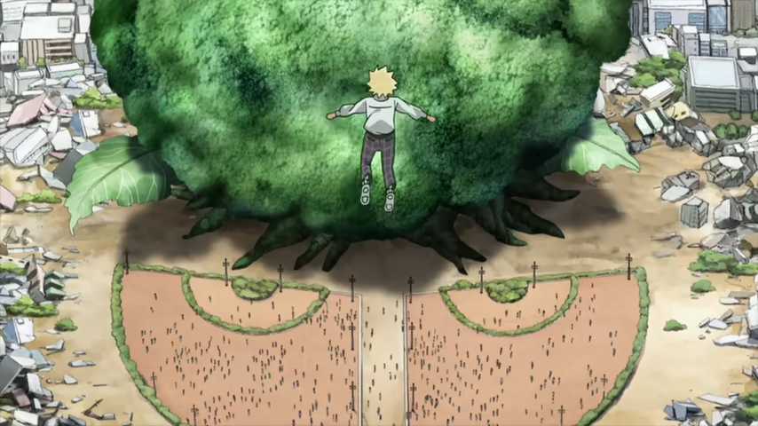 Mob jadi pemimpin sekte yang menyembah pohon brokoli raksasa dalam anime Mob Psycho 100 season 3 episode 3 subtitle Indonesia.