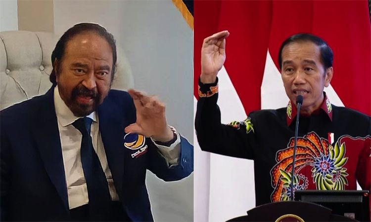 Kolase foto Surya Paloh dan Presiden Joko Widodo.