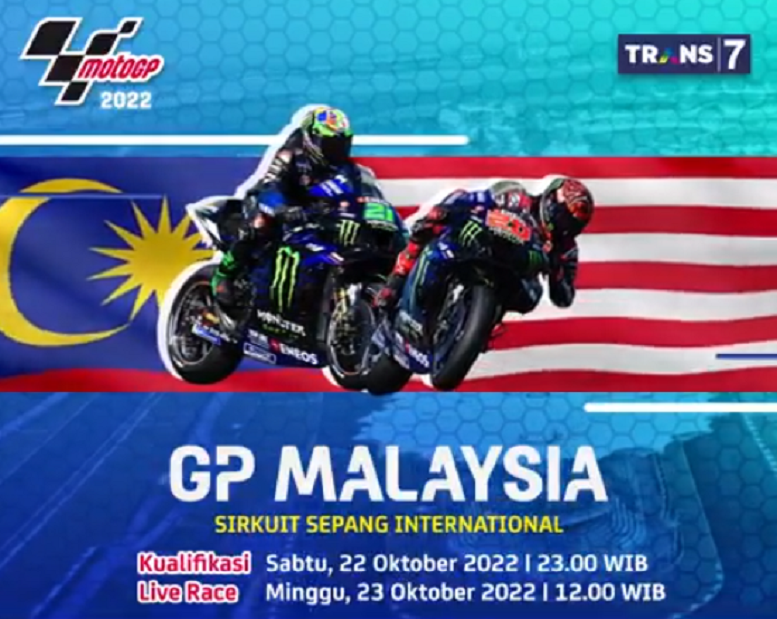 Link Live Streaming Race MotoGP Malaysia 2022 di Trans7 dan SPOTV Minggu 23 Oktober 2022, KLIK DI SINI. 