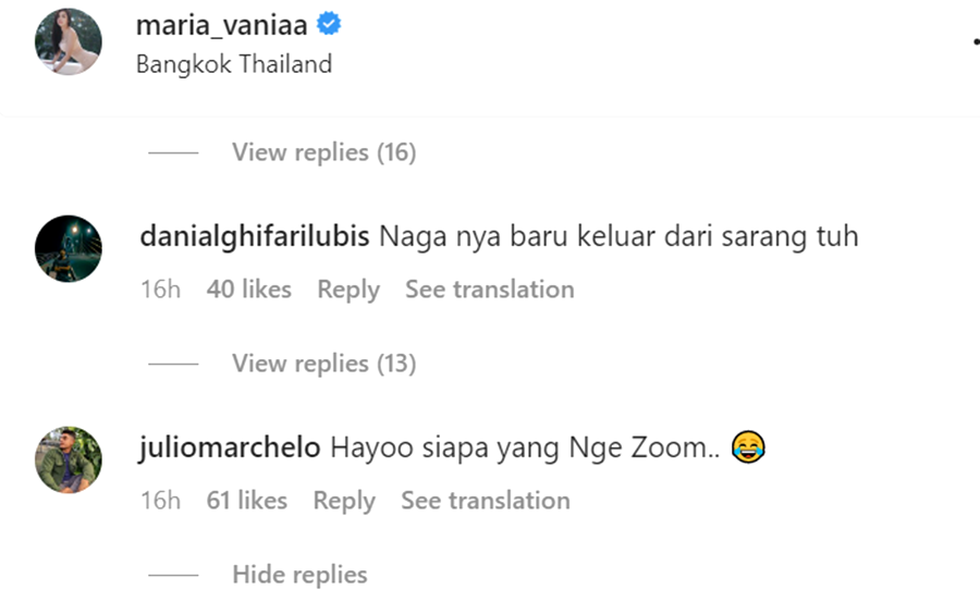 komentar sejumlah netizen melihat tampilan Maria Vania di Bangkok, Thailand.