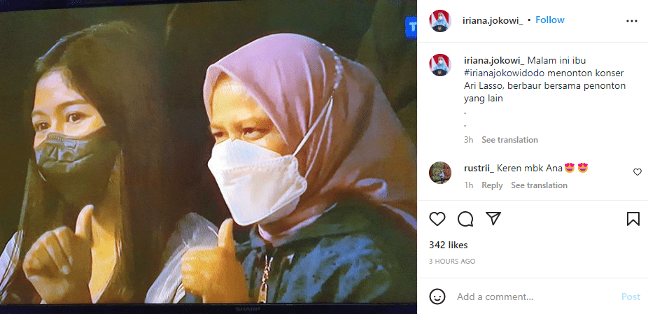 Erina Gudono Temani Ibu Iriana Jokowi Nonton Konser Ari Lasso, Bareng Kesang Pangarep