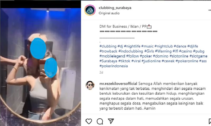 Unggahan video akun @clubbing_surabaya dengan narasi mesum di toilet