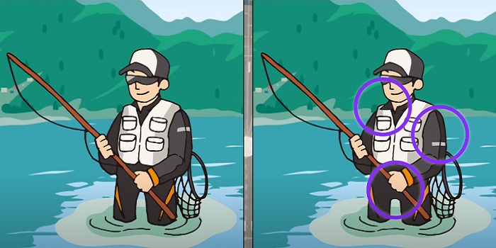 Letak perbedaan pada gambar ilustrasi orang memancing.