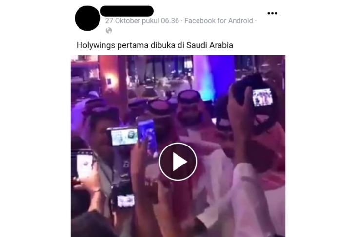 Unggahan hoaks yang menyatakan terdapat klub malam Holywings pertama yang dibuka di Arab Saudi. 