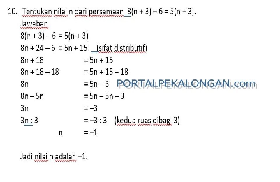 Latihan Soal Tes Sumatif Matematika Kelas 7 SMP MTs : PLSV Beserta ...