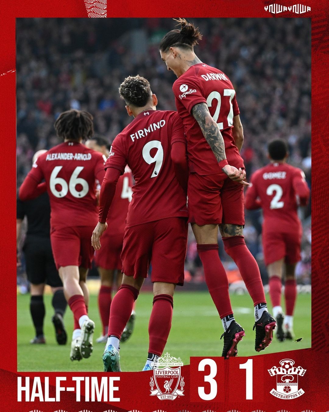 Liverpool Bantai Southampton Dengan Bertubi-tubi Hingga Darwin Nunez Cetak Dua Gol