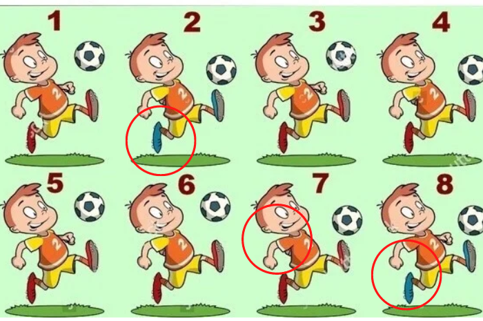 Letak lima perbedaan pada gambar anak yang bermain sepakbola ini.*