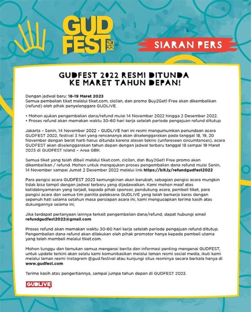 Mengejutkan, Festival Musik Gudfest 2022 Ditunda Tahun Depan