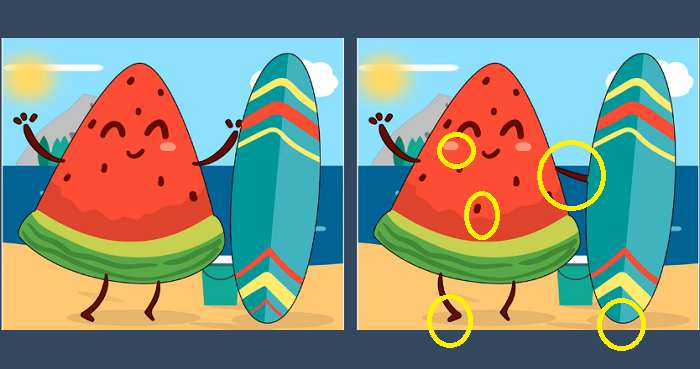 Letak lima perbedaan pada gambar semangka lucu ini.*