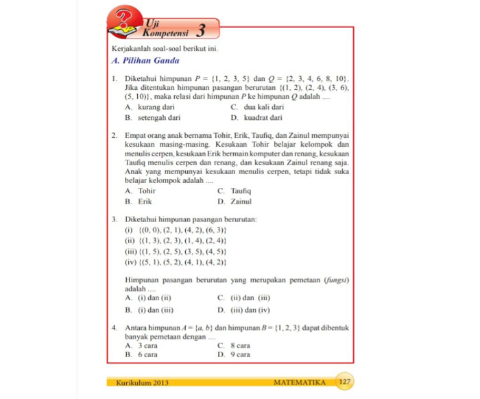 Kunci Jawaban Matematika Kelas 8 SMP Halaman 127, 128, 129, 130 dan 131 dalam Kisi-kisi PAS