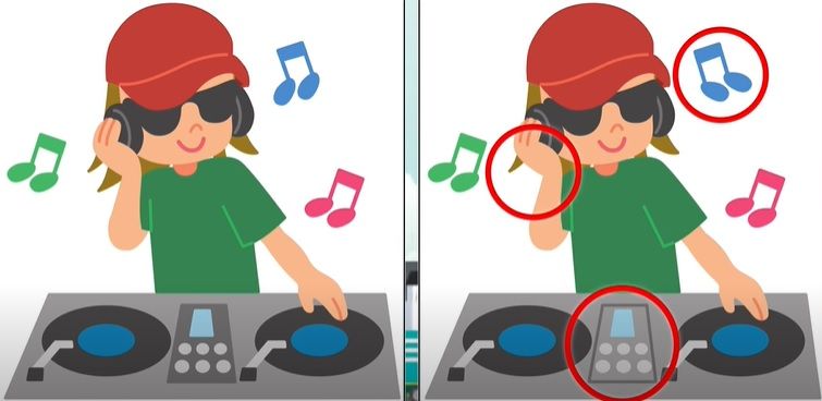Jawaban tes IQ dalam menemukan perbedaan pada gambar DJ. 