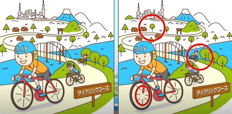 Letak tiga perbedaan pada gambar pesepeda ini.*