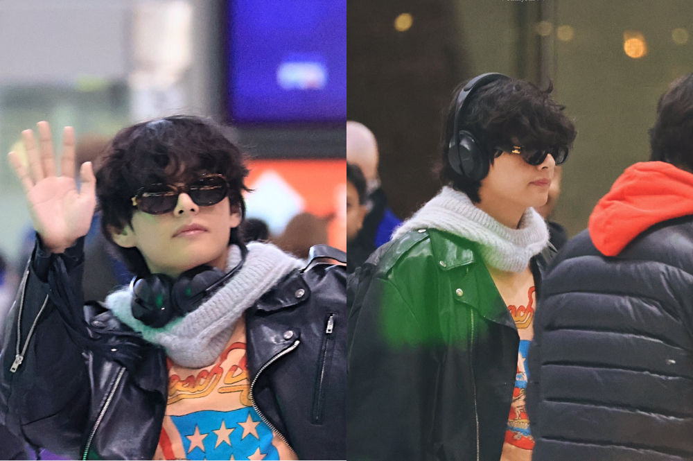 Kim Taehyung dengan penampilan kasual terlihat berada di Bandara Charles de Gaulle, Paris Prancis.*  