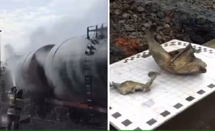 Tanker minyak Rusia hancur setelah diledakkan oleh tentara Ukraiana.*  