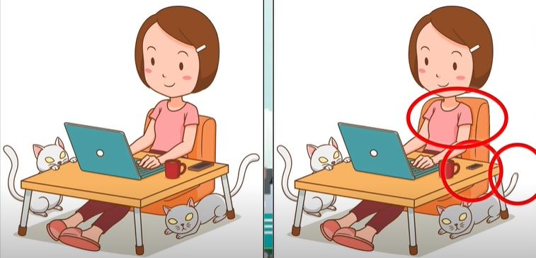 Letak tiga perbedaan pada gambar gadis dan dua ekor kucing ini.*