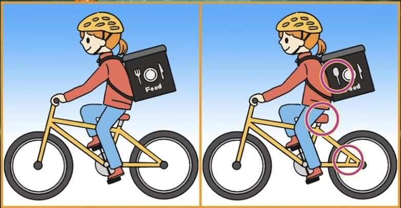 Jawaban tes IQ dalam menemukan perbedaan di gambar orang bersepeda. 