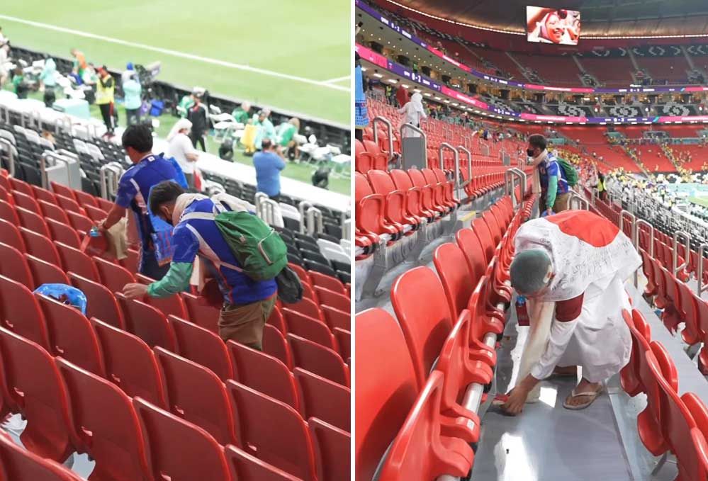 Video Suporter Jepang Bersihkan Sampah Stadion Al Bayt di Laga Qatar VS Ekuador Viral, Fans: Itu Adatnya