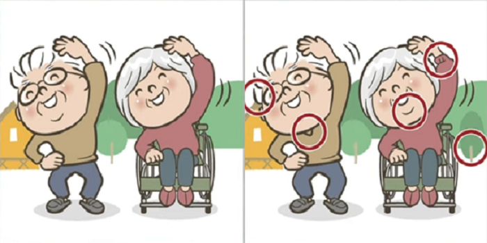 Jawaban tes IQ menemukan perbedaan gambar kakek dan nenek. 