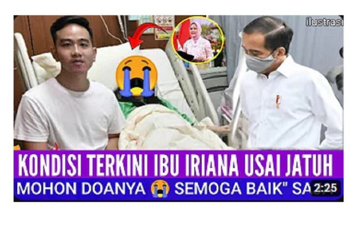 Tangkapan layar narasi yang menyebutkan Iriana Jokowi dirawat usai terpeleset (YouTube)
