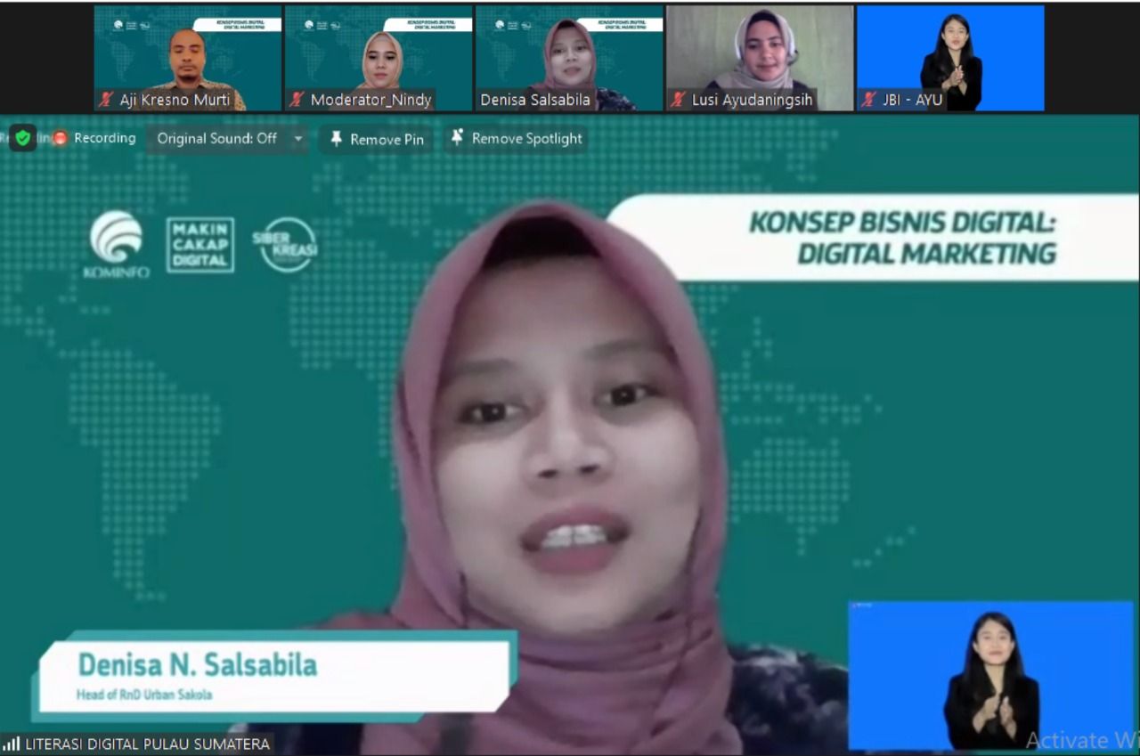Pada hari Kamis, 24 November 2022, pukul 15.00 - 17.00 WIB, Kemenkominfo bersama siberkreasi telah menyelenggarakan kegiatan webinar yang ke 44 (empat puluh empat) di bulan November untuk kelompok masyarakat / komunitas di wilayah Sumatra dengan tema “KONSEP BISNIS DIGITAL: DIGITAL MARKETING”.