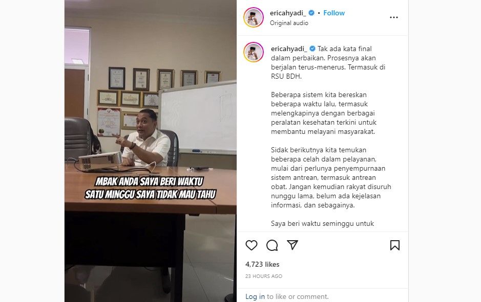 Unggahan Wali Kota Surabaya Eri Cahyadi